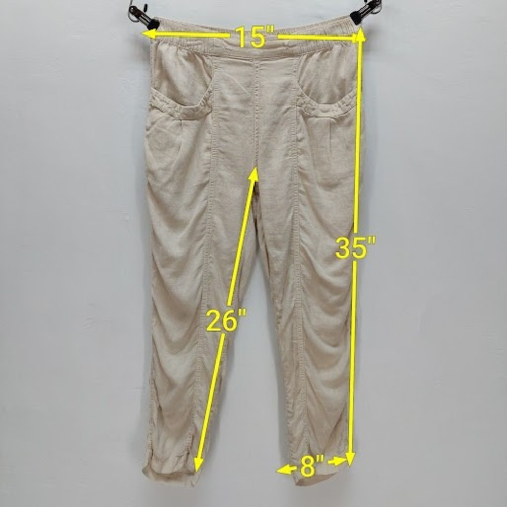 Cynthia Rowley Linen Blend Joggers Women's Medium Cream Ruched Tapered Pants - Picture 7 of 7
